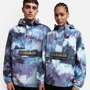 NWT Napapijri Freestrider AOP Anorak pullover Blue tie dye jacket